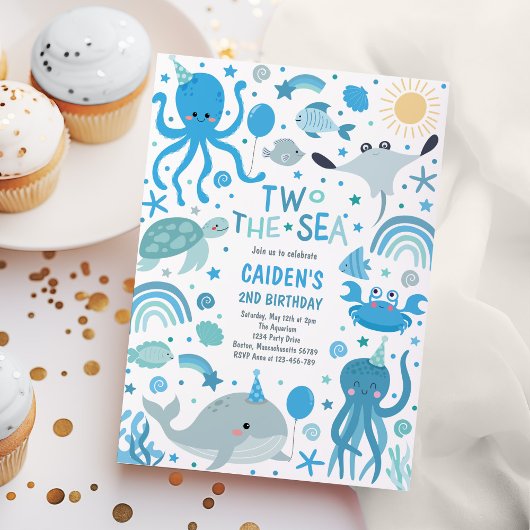 Zwei Meereslebewesen Niedliches Meer 2. Geburtstag Einladung