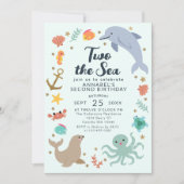 Zwei Meerestiere Kinder am zweiten Geburtstag Einladung (Vorderseite)