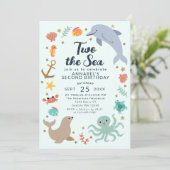 Zwei Meerestiere Kinder am zweiten Geburtstag Einladung (Stehend Vorderseite)