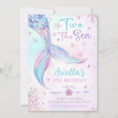 ZWEI Meerjungfrau Zweite Meerjungfrau Geburtstag Einladung (Vorderseite)