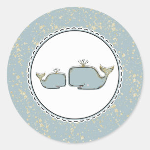 Zwei Meerwale Blau & Gold Boutique-Baby-Party Runder Aufkleber