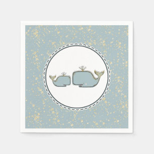 Zwei Meerwale Blau & Gold Boutique-Baby-Party Serviette