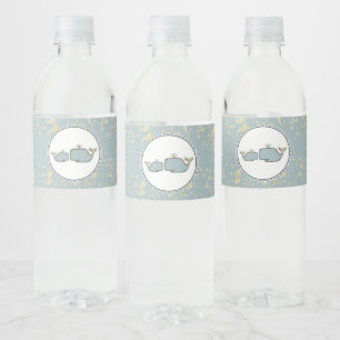 Zwei Meerwale Blau & Gold Boutique-Baby-Party Wasserflaschenetikett