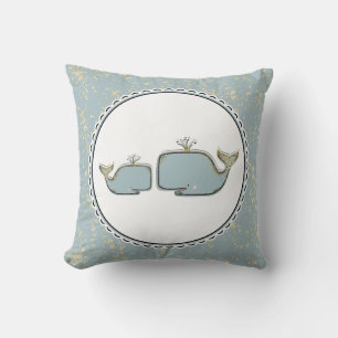 Zwei Meerwale Blau & Gold Boutique Kinderzimmer Kissen