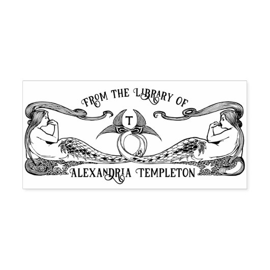Zwei Mermaids #2 Library Book Name Initial Permastempel (Design)