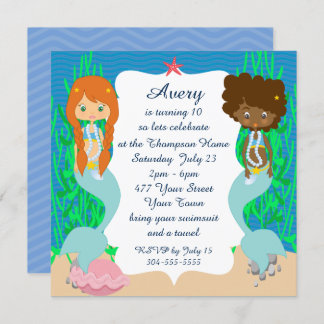 Zwei Mermaids Pool Party Einladung