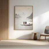 Zwei Mönche Minimalistische Tintenzeichnung Mauer Poster