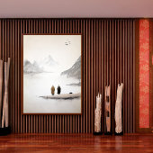 Zwei Mönche Minimalistische Tintenzeichnung Mauer Poster