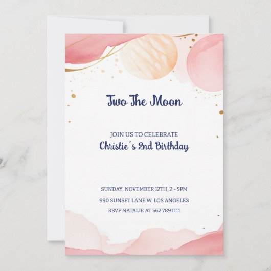 Zwei Mond Girl 2. Geburtstag Party Einladung (Vorderseite)