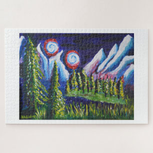 Zwei Mondberge Nachtlandschaft Kunst Puzzle