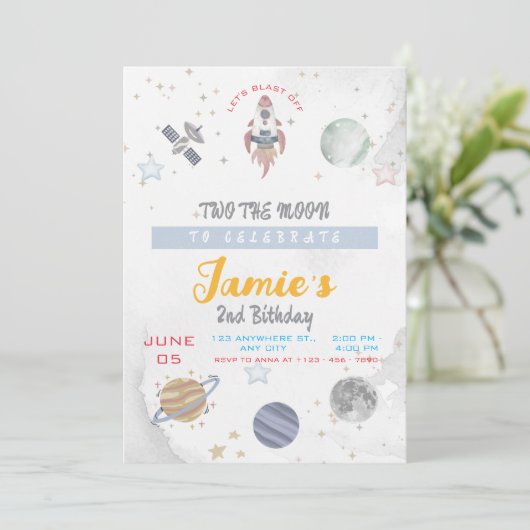 Zwei Mondfeiern am 2. Geburtstag Einladung (Stehend Vorderseite)