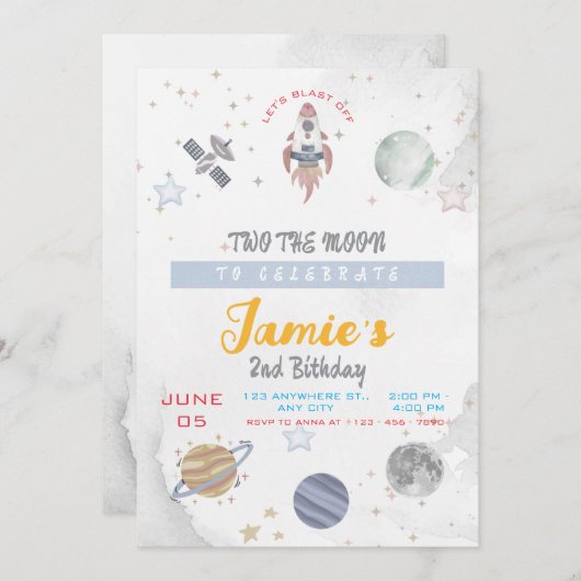 Zwei Mondfeiern am 2. Geburtstag Einladung (Vorne/Hinten)