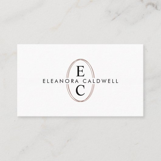 Zwei Monogram Logo-Rose Gold Oval White Visitenkarte (Vorderseite)