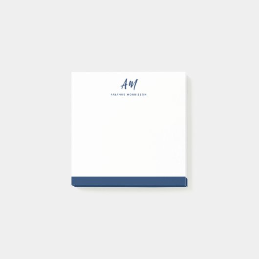 Zwei Monogram Navy Lässiger Skriptname Post-it Klebezettel (Vorderseite)