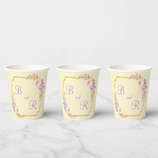 Zwei Monogramm-Blume-Rahmen Lässige Hochzeit Pappbecher (Multi)