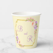 Zwei Monogramm-Blume-Rahmen Lässige Hochzeit Pappbecher (Vorderseite)