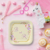 Zwei Monogramm-Blume-Rahmen Lässige Hochzeit Pappteller (Party)