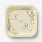 Zwei Monogramm-Blume-Rahmen Lässige Hochzeit Pappteller (Vorderseite)