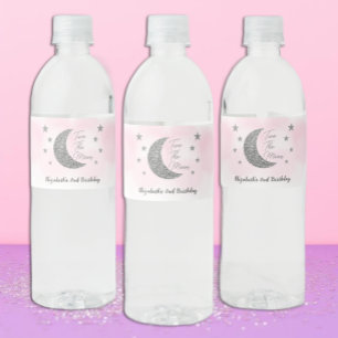 Zwei "Moon 2. Birthday Water Flasche Label" Wasserflaschenetikett