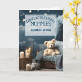 Zwei Mütter Es ist ein Boy Blue New Baby Glückwuns Karte (Gelbe Blume)