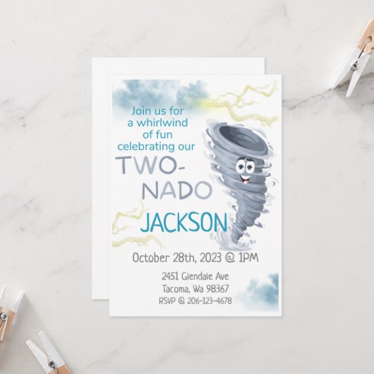 Zwei-Nado-Geburtstag-Einladung Einladung (Vorderseite/Rückseite Beispiel)