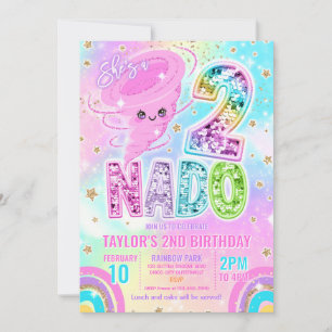 Zwei Nado Regenbogen Glitter 2. Geburtstagsfeier Einladung