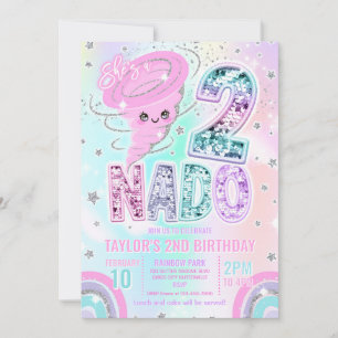 Zwei Nado Regenbogen Glitter 2. Geburtstagsfeier Einladung