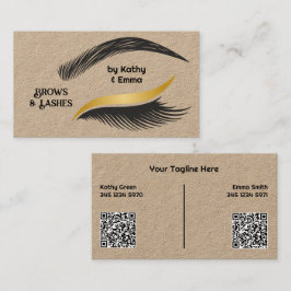 Zwei Namen Brows Lashes QR Kraft Visitenkarte