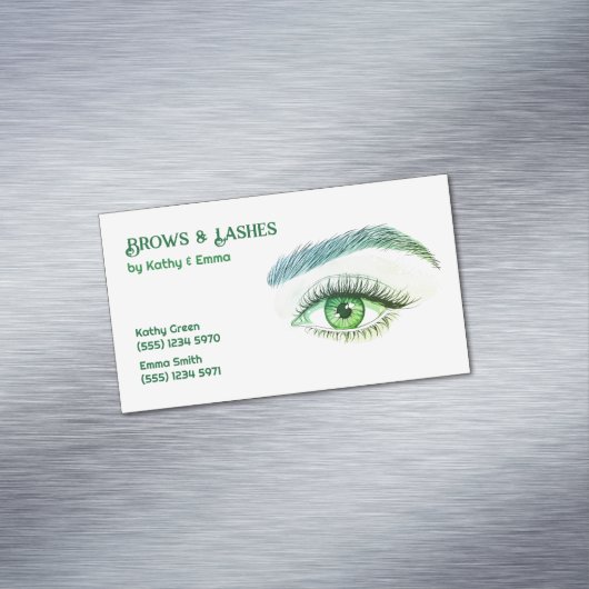 Zwei Namen Brows Lashes Tech Green Magnetische Visitenkarte (Beispiel)