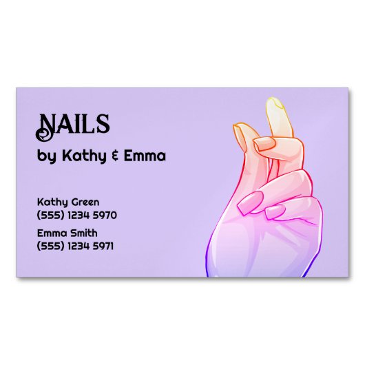 Zwei Namen Manicure Nails Magnetische Visitenkarte (Vorderseite)