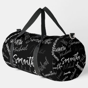 Zwei Namen Paar Muster Monogramm schwarz grau weiß Duffle Bag