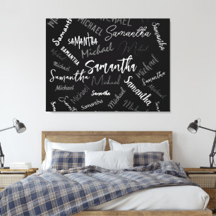 Zwei Namen Paar Muster Monogramm schwarz grau weiß Leinwanddruck