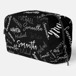 Zwei-Namen-Paar-Muster-Monogramm schwarz grau weiß Waschbeutel