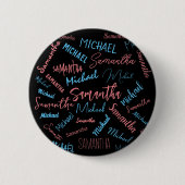 Zwei Namen Paare Muster monogramm blaues Licht pin Button (Vorderseite)