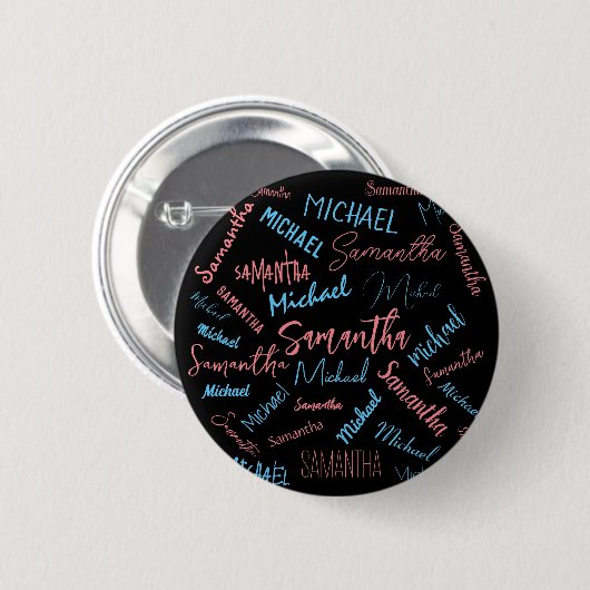 Zwei Namen Paare Muster monogramm blaues Licht pin Button (Vorne & Hinten)