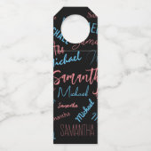 Zwei Namen Paare Muster monogramm blaues Licht pin Flaschenanhänger (Vorderseite)