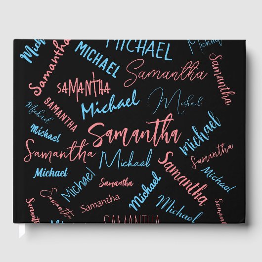 Zwei Namen Paare Muster monogramm blaues Licht pin Gästebuch (Vorderseite)