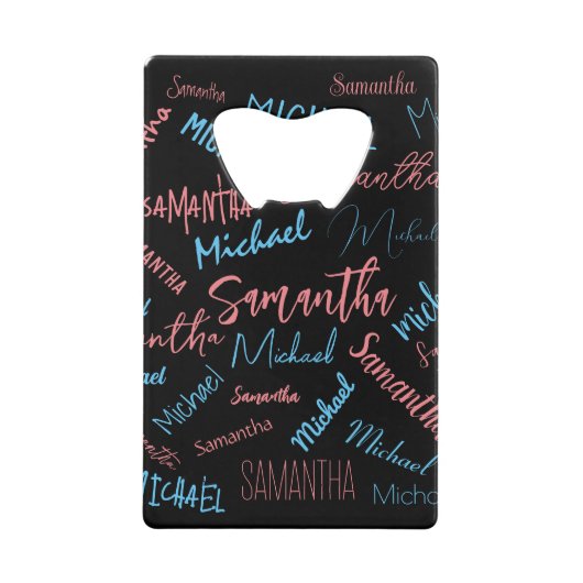 Zwei Namen Paare Muster monogramm blaues Licht pin Geldbeutel Flaschenöffner (Vorderseite)