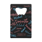 Zwei Namen Paare Muster monogramm blaues Licht pin Geldbeutel Flaschenöffner (Rückseite)