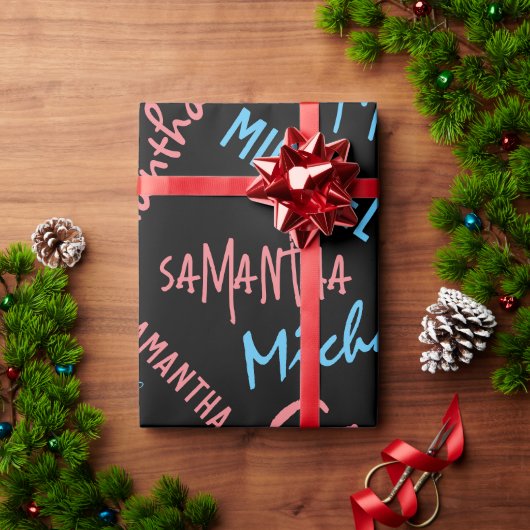 Zwei Namen Paare Muster monogramm blaues Licht pin Geschenkpapier (Feiertagsgeschenk)