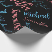 Zwei Namen Paare Muster monogramm blaues Licht pin Geschenkpapier (Ecke)