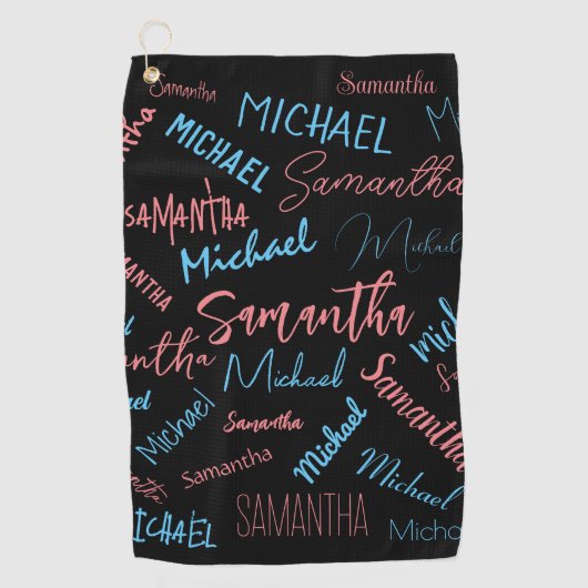 Zwei Namen Paare Muster monogramm blaues Licht pin Golfhandtuch (Vorderseite)
