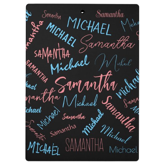 Zwei Namen Paare Muster monogramm blaues Licht pin Klemmbrett (Rückseite)