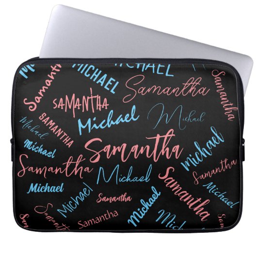 Zwei Namen Paare Muster monogramm blaues Licht pin Laptopschutzhülle (Vorderseite)