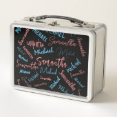 Zwei Namen Paare Muster monogramm blaues Licht pin Metall Brotdose (Vorderseite)