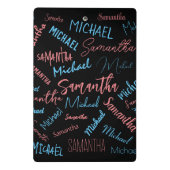 Zwei Namen Paare Muster monogramm blaues Licht pin Mini Klemmbrett (Rückseite)