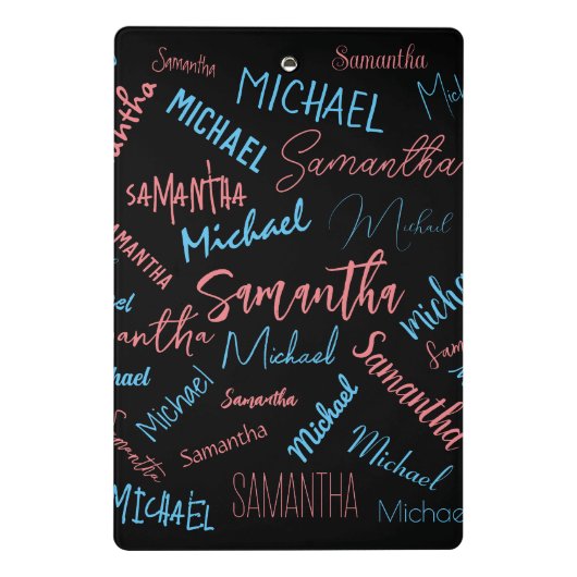 Zwei Namen Paare Muster monogramm blaues Licht pin Mini Klemmbrett (Rückseite)