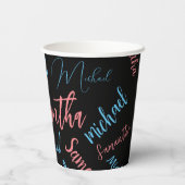 Zwei Namen Paare Muster monogramm blaues Licht pin Pappbecher (Rückseite)