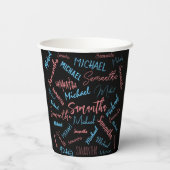 Zwei Namen Paare Muster monogramm blaues Licht pin Pappbecher (Rückseite)