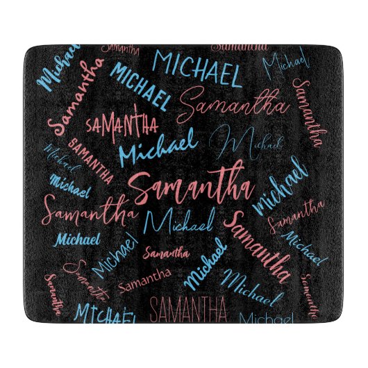 Zwei Namen Paare Muster monogramm blaues Licht pin Schneidebrett (Vorderseite)